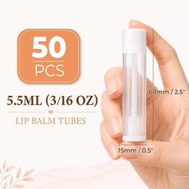 LotFancy 60 tubos de bálsamo labial vacíos, 5,5 ml (3/16 onzas), tubos transparentes con tapas blancas, sin BPA y sin fugas, rellenables, para maquillaje cosmético DIY