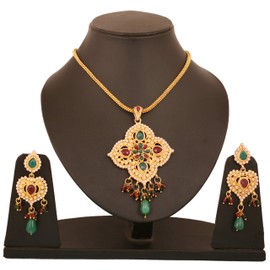 Touchstone Indian Bollywood Contemporary Fashion Designer Jewelry Pendant Set in Gold or Silver Tone for Women., Metal, No Gemstone