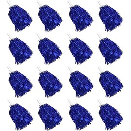 PPXMEEUDC 16PCS Cheerleading Pom Poms Metallic Foil Plastic Pom Poms with Baton Handle for Game Sports Squads Dancing Party Football Basketball Club Spirit Sports Stage Performance Celebration (Blue)