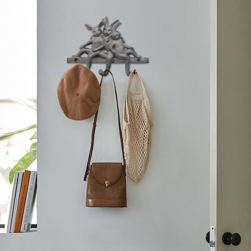 WINTENT Cast Iron Rabbit Wall Hook Rack (Rabbit-4)