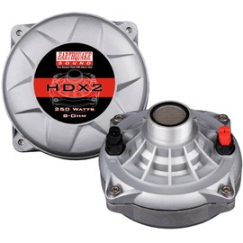 Earthquake Sound PR-HDX2 Compression Horn Tweeter Driver - Phenolic Diaphragm, 8 Ohm, 2" Voice Coil, 150 WRMS / 250W MAX, 110dB (Pair), Silver