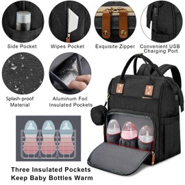 Yeerovan Baby Diaper Bag Backpack with Changing Station Travel Mommy Bags Boys Girls Multifunction Travel Bag Backpack Baby Stroller Large Capacity (3037-Black)
