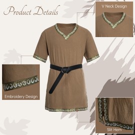 Men's Renaissance Costume Set Medieval Viking Tunic (Brown, X-Large)