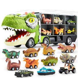 JOYIN 13 in 1 Dinosaur Toys for Kids 3-5, Dinosaur Truck with 12 Pull Back Cars, Birthday Gifts Toys for 3 4 5+ Year Old Boy, Transport Carrier Truck for Toddlers, Christmas Great Gifts for Grandkids