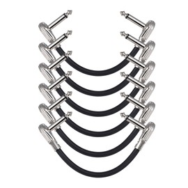 Domary -Cable de conexión para Pedal de Efectos de Guitarra, 15cm/6 Pulgadas, Conector Plateado de ángulo Recto de 1/4", Chaqueta de PVC Negra, Paquete de 6