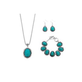 Zhang shine 3 Pcs Bohemian Turquoise Jewelry Set, Vintage Turquoise Pendant Necklace Dangle Earrings And Bracelet, Boho Western Jewelry Set for Women
