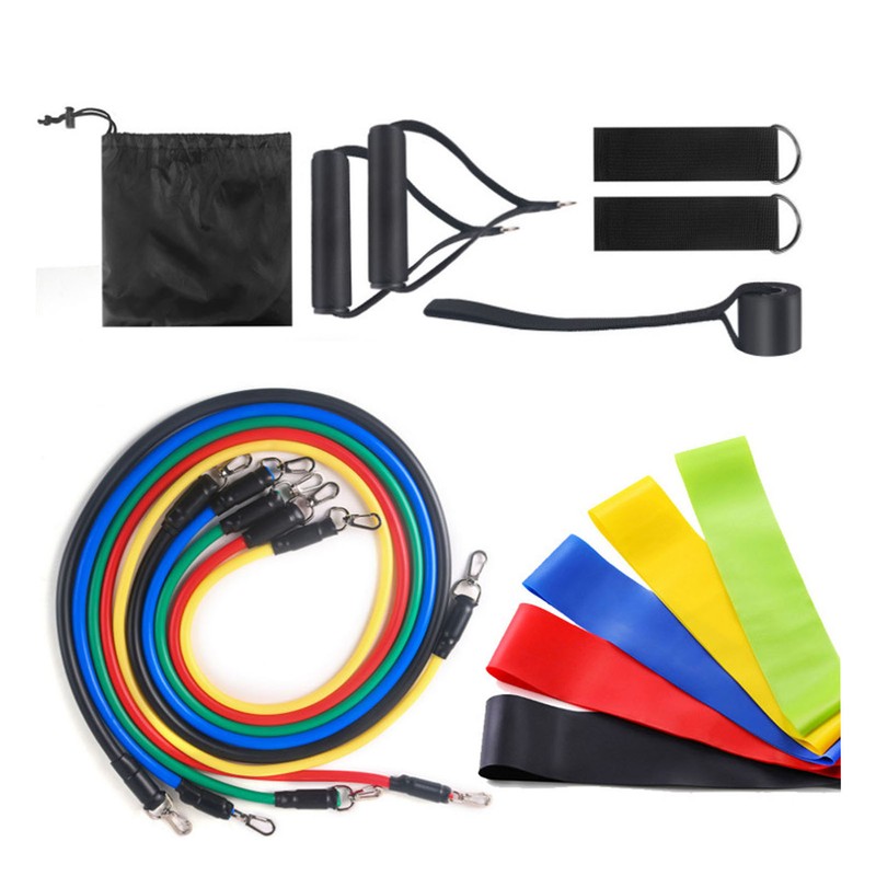 16PCS Exercise Tube Band 5 Colors TPE Stretchy Stackable Resistance
