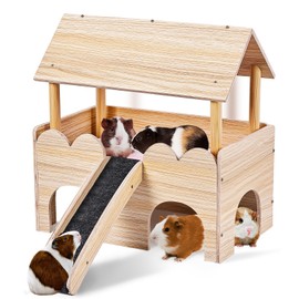 Guinea Pig Castle, Wooden Multi-Functional Pet House for Guinea Pig Hideout & Guinea Pig House with Ladder, Small Animal House Bed for Guinea Pigs, Chinchillas, Hedgehogs. Ideal Hideaway