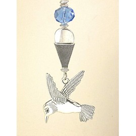 Large Silvery Hummingbird with Palest Blue Faceted Glass Ceiling Fan Pull Chain