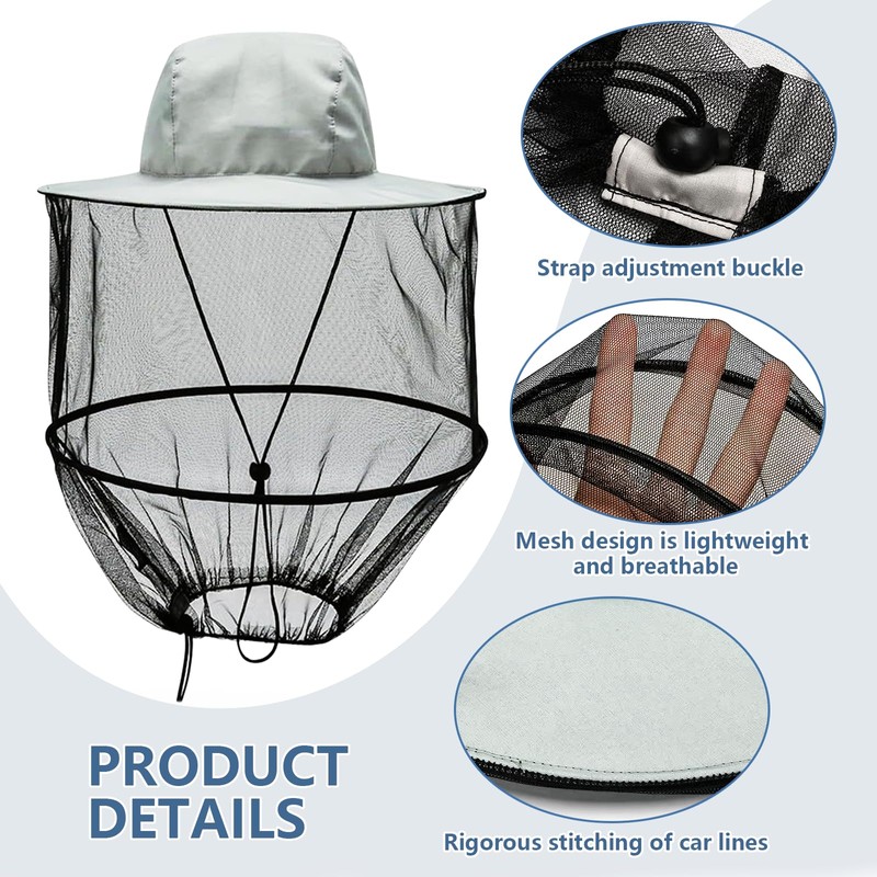 Mosquito Net Hat, Beekeeper Hat with Veil, Grey Hat with