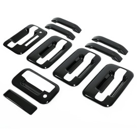 HECASA 4 Door Handle Covers + Tailgate Handle Cover Compatible with 2004-2014 Ford F150 F-150 4 Door w/Key Pad Cutout Black ABS Plastic