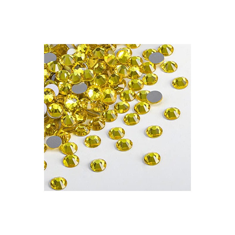beadsland Flat Back Crystal Rhinestones Round Gems, Lemon Yellow (4.6-4.8mm)
