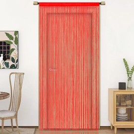 HSYLYM String Door Curtain Window Decoration Room Divider Decoration Single Curtain for Windows 90 x 200 cm Light Red