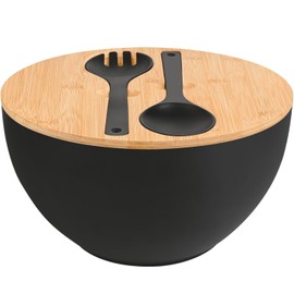 LOVYANXUE Salad Bowl with Lid, 12" Extra Large Bamboo Fiber Salad Bowl with Servers Set for Kitchen, Nature Bamboo Mixing and Serving Bowl with Lid, Spoon and Fork for Fruits,Salads and Vegetables