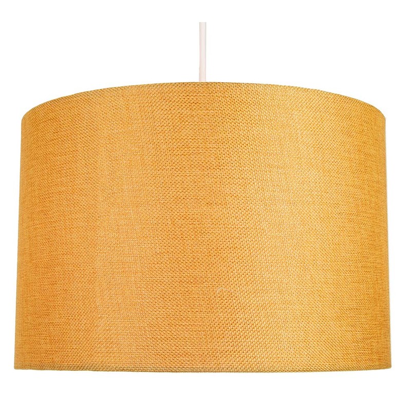 Contemporary and Sleek 12 Inch Ochre Linen Fabric Drum Lamp