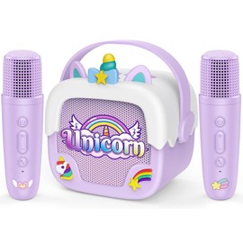 Mini Karaoke Machine for Kids Girls: Unicorn Portable Bluetooth Speakers with 2 Wireless Mic Toys for Girls Age 4-6 7 8 9 Years Old Girl Gifts Birthday Gifts for 5 6 7 8 9 10 11 Years Teens Purple
