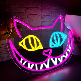 Cheshire Cat Neon Sign for Wall Decor Dimmable Cheshire Cat Neon Light for Kids LED Light Up Sign Suitable for Living Room Children's Clothing Store Man Cave Birthday Gift Size 13.7 * 10.3In(P069)