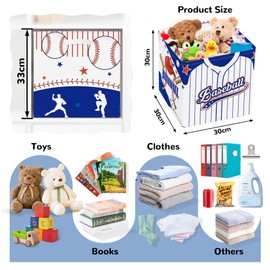 Clastyle Sport Ball Kid Storage Cube Organizer Set Stars Closet Clothes Cube Storage Bin Nursery Toddler Toy Box Chest Baby Boys Book Shelf Basket, Baseball, 11.8x11.8x11.8 in