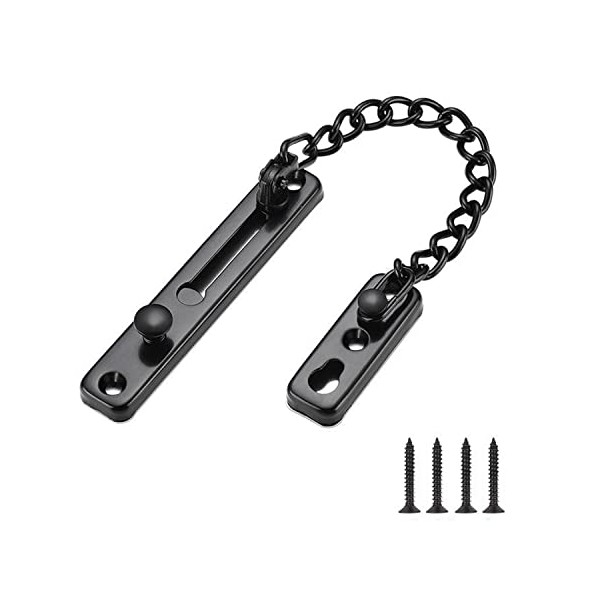 JINXM Door Security Chain Sliding Bolt Latch Guard Safety Catch Guard with Spring Anti-Theft Press Lock with 4 Screws,Stainless Steel Matte Black for Hotel Apartment Home Bedroom