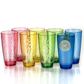 MIYOPESI 26oz Colorful Acrylic Glasses Drinkware (Set of 8), Hammered-stria Shatter-Proof Plastic Cups, Reusable Plastic Drinking Tumblers, Stackable, BPA-Free, Dishwasher-Safe…