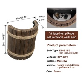 Farmhouse Wood Wall Sconce, Vintage Scones Lighting Indoor, Up Down Rustic Wall Sconce Hardwired, Art Deco Lamp for Living Room Hallway Bedside Passway