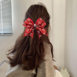 Valentine's Day Hair Tie Heart Hair Tie Red and Pink Elastics Hair Bands- Thick Polyester Material Valentine's Day Hair Accessories for Women Girls (Red heart)