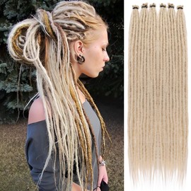 Leeven 40 Strands Blonde Dreadlock Extension 24 Inch Reggae Braids Locs Synthetic Hippie Single Ended Dreads 0.6 Width Handmade Dreads Hair Extensions /613#