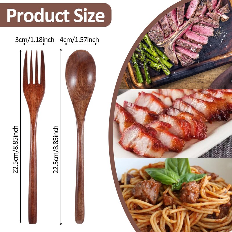 cobee Wooden Spoon and Fork for Eating,8Pcs Wood Dinner Utensil