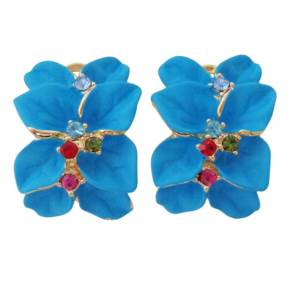 Navachi 18k Gold Plated Colorful Crystal Lake Blue Enamel Leaves