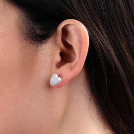 Heart Shaped Freshwater Cultured Pearl Studs Earrings for Women, Sterling Silver Earrings Backs