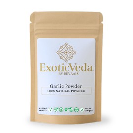 Exotic Veda Garlic Powder | 100% Pure & Natural | Garlic Seasoning for Flavor Vegetables, Grilled Sandwiches, Salads, Dressings and More| Multipurpose Use in your Food| No Additives, No Preservatives | 100g Pack