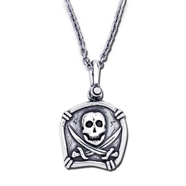 NAUTORA Pirate Skull - No Quarter Given Pendant Crafted in Sterling Silver with an 18" Necklace Chain