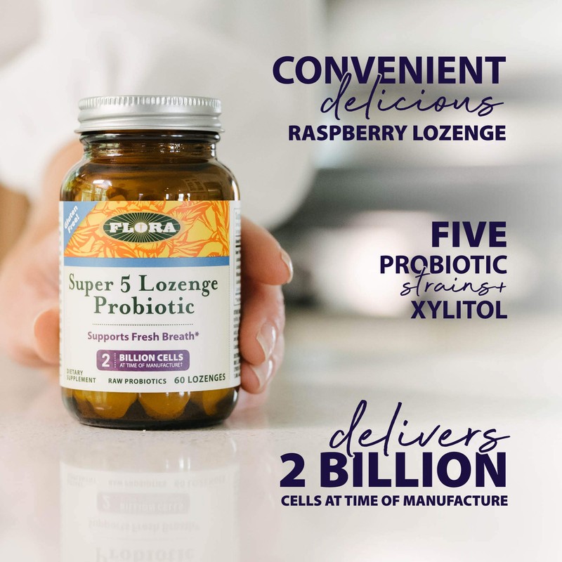 Flora - Super 5 Lozenge Probiotic, Raspberry Flavored Oral Probiotic,