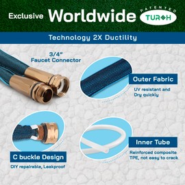 TUREH Expandable Garden Hose 100FT (storage length 50FT), No Kink Flexible Hose for Outdoor, Lightweight and Kink-Free Expanding Pipe, Heavy Duty Retractable Stretch Hose, US Invention Patent
