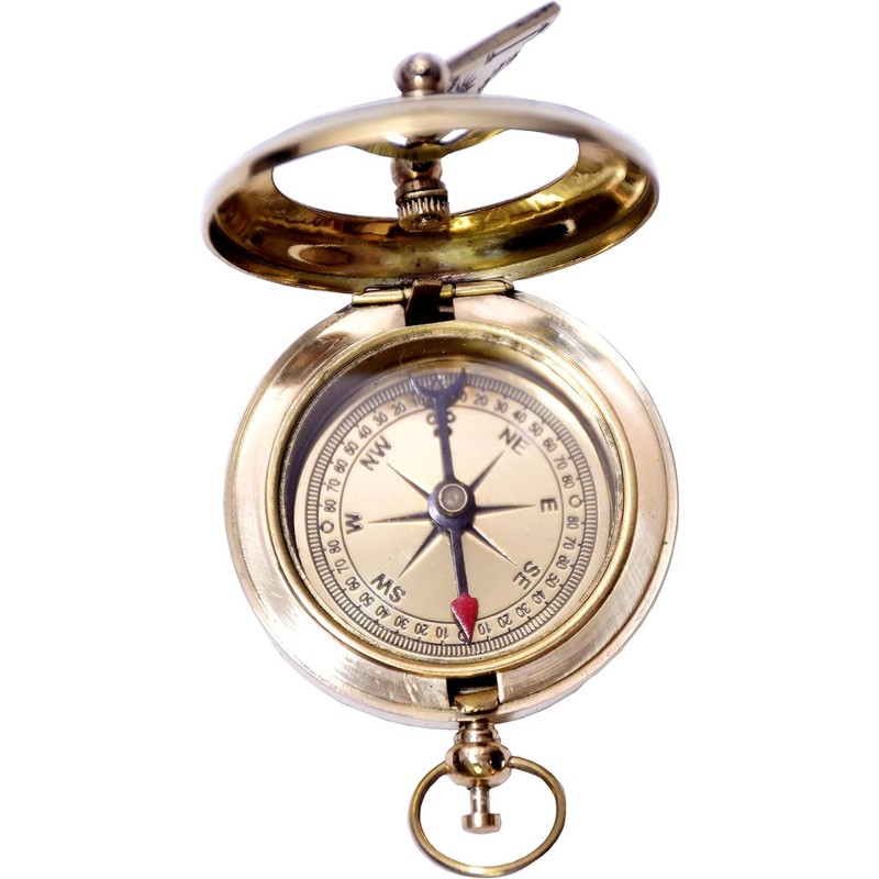 Shiny brass Handmade Push Open Sundial Compass With Rose Wood