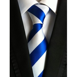 Corbatas clásicas de rayas de color escolar para hombre, Azul Blanco, Talla única