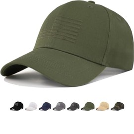 CYGTE American Flag Baseball Hat - XL, XXL, 3XL Plus/Regular Size Men’s Cotton Structured Patriotic Ball Cap, Army-green, XX-Large