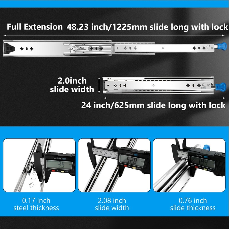 Heavy Duty Locking Drawer Slides 24 Inch, Full Extension Drawer
