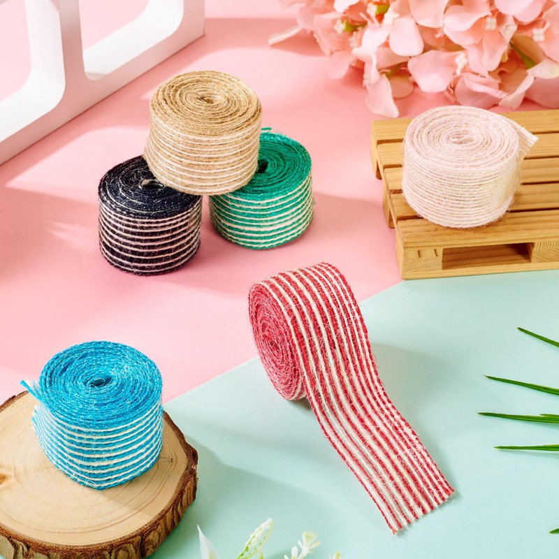 Pandahall 13.12 Yards Colorful Natural Burlap Ribbon 1-1/8 inch Wide