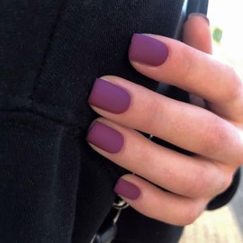 Uñas Postizas Cuadradas Cortas Color Ciruela Mate, Uñas De Gel Adhesivas, Colores Otoñales 2025, Uñas Acrílicas, Uñas Postizas Reutilizables Gruesas C
