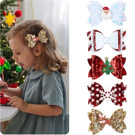 10Pcs Christmas Hair Clips for Girls in 5 Styles Christmas Hair Bows for Women Barrettes Sequined Bow Snowflake Santa Claus Elk Reindeer Cute Holiday Accessories Clip Holiday Hairpin