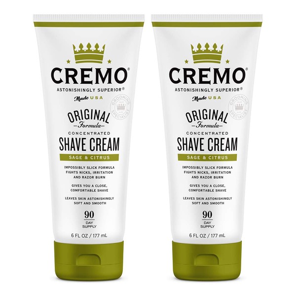 Cremo Barber Grade Sage & Citrus Shave Cream, Astonishingly Superior Ultra-Slick Shaving Cream Fights Nicks, Cuts and Razor Burn, 6 Fl Oz (2 Pack)