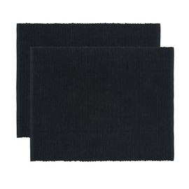 LINUM Plain Pack of 2 Placemats for Dining Table 35 x 46 cm 100% Ribbed Cotton Machine Washable Black