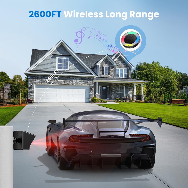 TECKNET Solar Wireless Driveway Alarm with 2600FT Long Range &