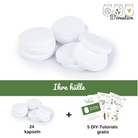 DIY Creation Set of 24 Reusable Universal Lids Compatible with Standard Yoghurt Jars (Milk Jug etc.) - Fits 55mm Diameter Jars