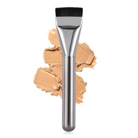 Flat Foundation Brush for Liquid Makeup,14CM Fast Flawless Flat Top Kabuki Makeup Brushes Face Cosmetics Concealer Brush for Liquid, Blending, Powder, Cream, Powder, Blush, Buffing Bright Silver