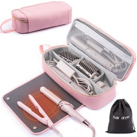 ELCUPA 2IN1 Hair Tools Travel Bag with Heat Resistant Mat for Shark Flexstyle, Flat Irons, Straighteners, Curling Iron, Hair Dryer Case Compatible with Revlon One-Step Hair Dryer, Hair Essentials