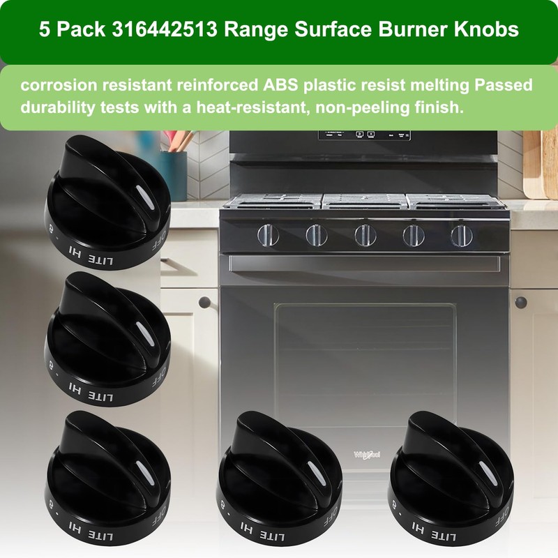 5 Pack 316442513 Range Surface Burner Knobs,Stove Control Knobs Replacement