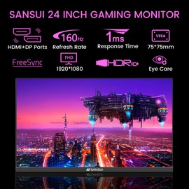 SANSUI 24 Inch Gaming Monitor 160Hz FHD 1080P Computer Monitor, FreeSync 1ms 4000:1 Contrast, HDMI DP Ports VESA Support Eye Care Monitor for Gaming Office (HDMI Cable Included ES-G24F4M)