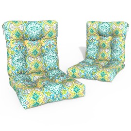 Melody Elephant Outdoor Chair Cushions, Tufted Back Patio Furniture Cushions Set of 2, Water Repellent Wicker High Back Chair Cushion for Home Garden Lounge Deep Chairs, 42x21x4 Inch, Damask Green